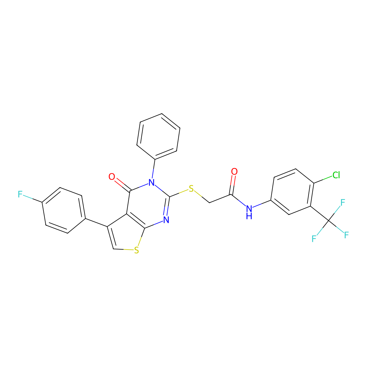 N-[4-chloro-3-(trifluoromethyl)phenyl]-2-[5-(4-fluorophenyl)-4-oxo-3-phenylthieno[2,3-d]pyrimidin-2-yl]sulfanylacetamide molecular structure, CAS 315677-26-0