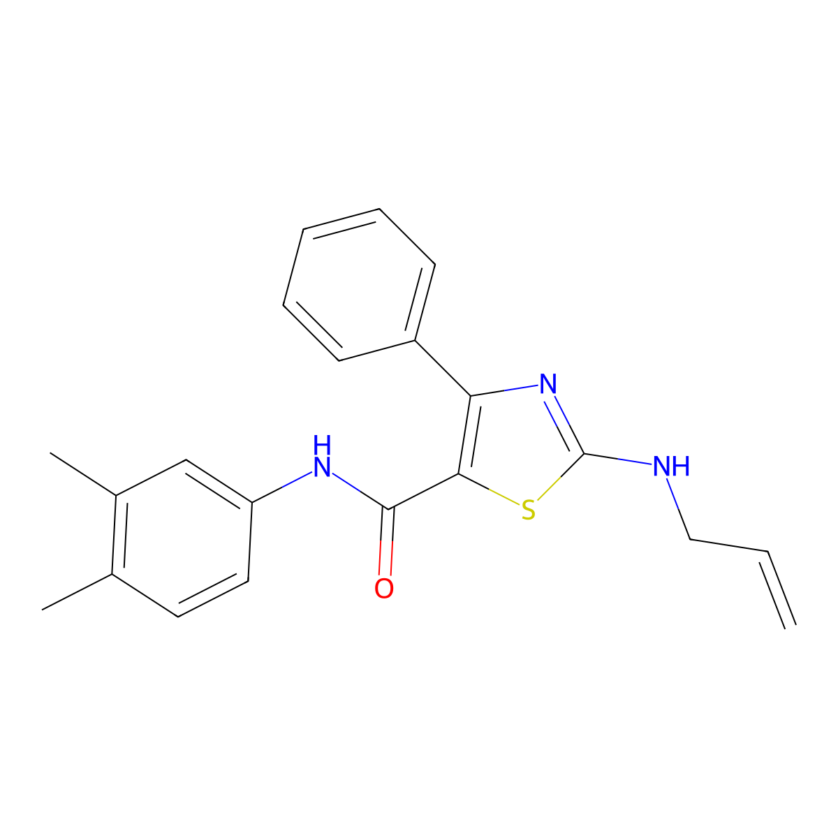 N-(3,4-dimethylphenyl)-4-phenyl-2-(prop-2-enylamino)-1,3-thiazole-5-carboxamide molecular structure, CAS 315677-44-2