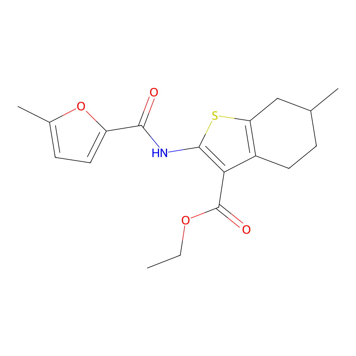 Ethyl 6-methyl-2-[(5-methyl-2-furoyl)amino]-4,5,6,7-tetrahydro-1-benzothiophene-3-carboxylate molecular structure, CAS 315677-49-7