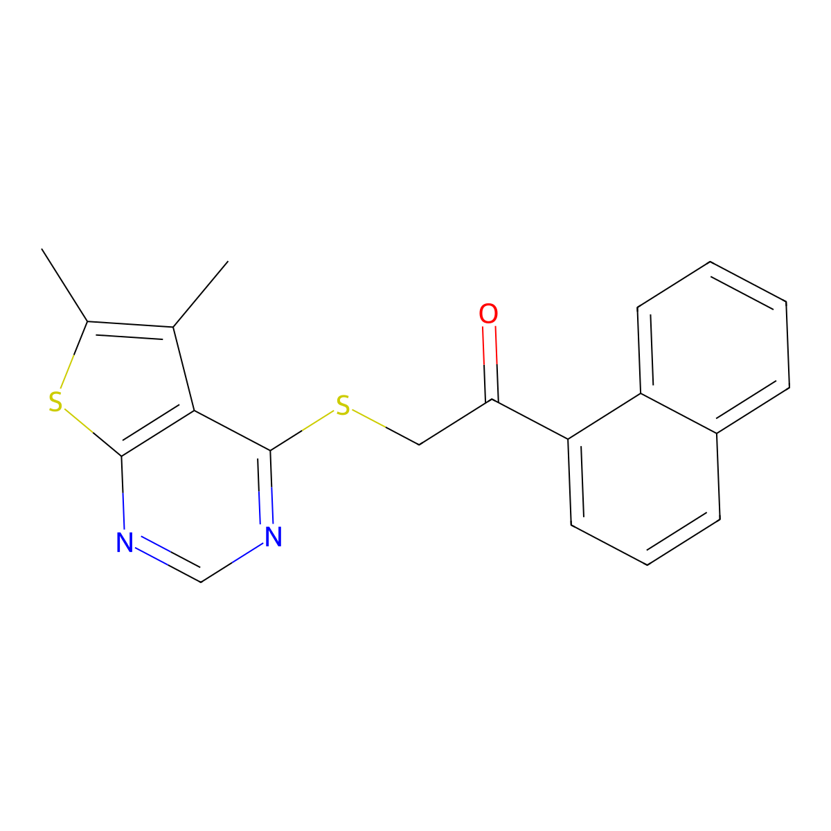 2-(5,6-Dimethylthieno[2,3-d]pyrimidin-4-yl)sulfanyl-1-naphthalen-1-ylethanone molecular structure, CAS 315677-52-2