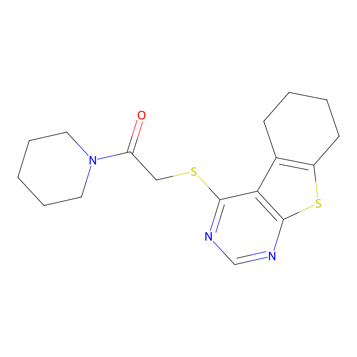 1-(Piperidin-1-yl)-2-(5,6,7,8-tetrahydro[1]benzothieno[2,3-d]pyrimidin-4-ylsulfanyl)ethanone molecular structure, CAS 315677-63-5