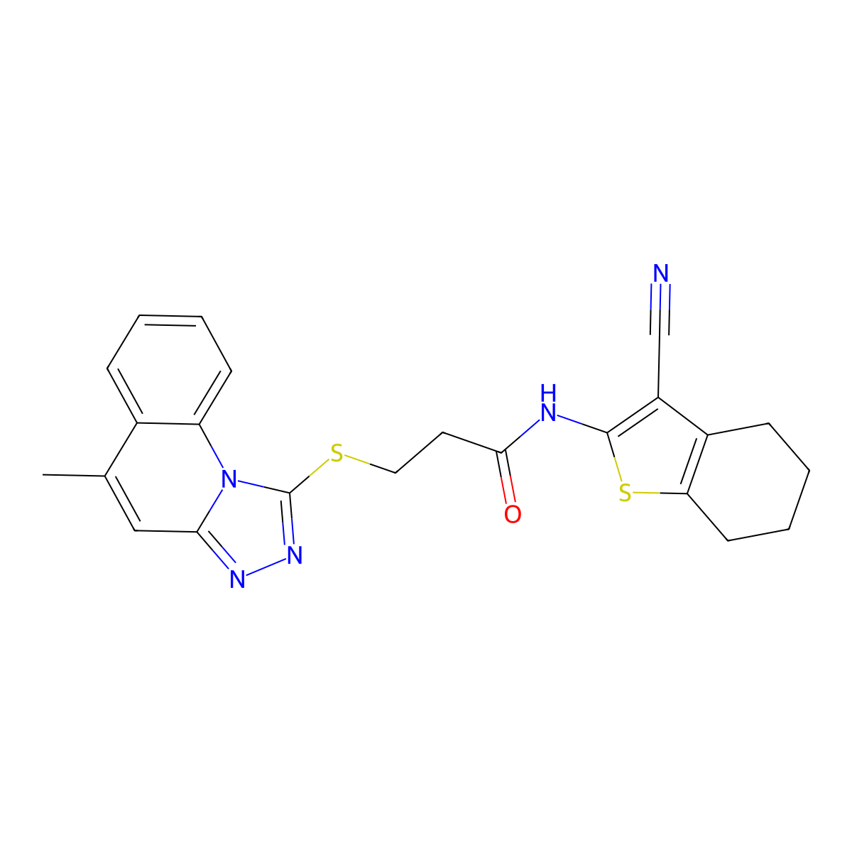 N-(3-cyano-4,5,6,7-tetrahydrobenzo[b]thiophen-2-yl)-3-((5-methyl-[1,2,4]triazolo[4,3-a]quinolin-1-yl)thio)propanamide molecular structure, CAS 315677-67-9