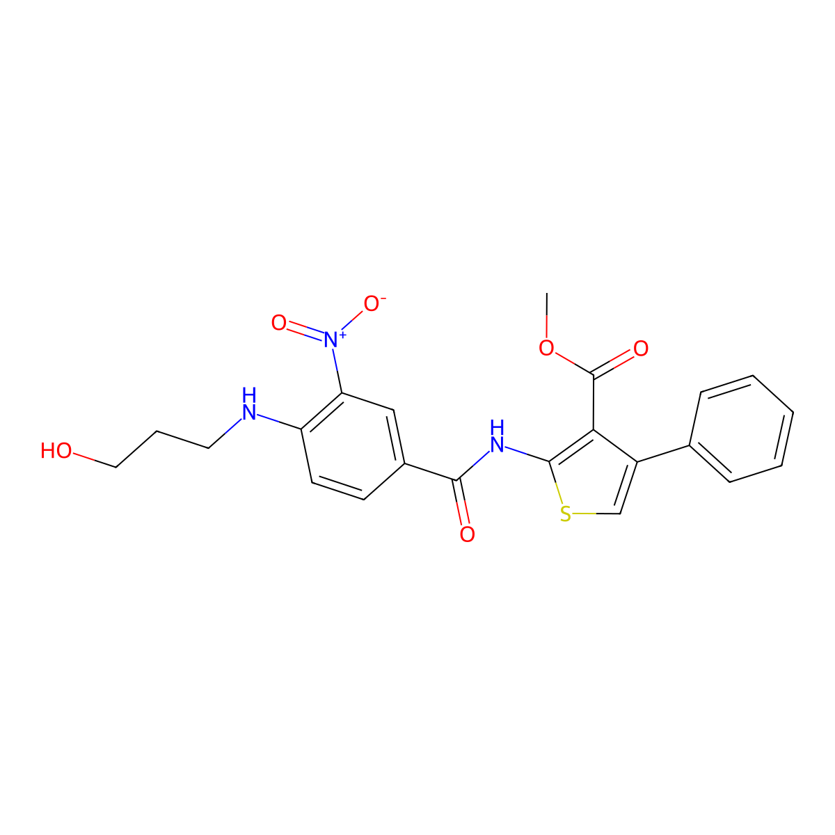 Methyl 2-(4-((3-hydroxypropyl)amino)-3-nitrobenzamido)-4-phenylthiophene-3-carboxylate molecular structure, CAS 315677-71-5