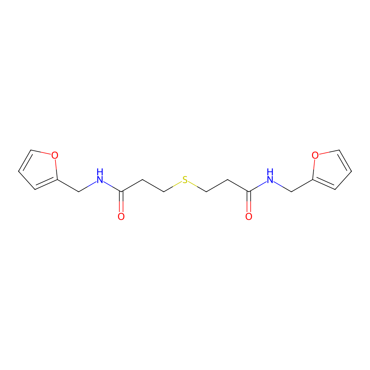 N-(furan-2-ylmethyl)-3-[3-(furan-2-ylmethylamino)-3-oxopropyl]sulfanylpropanamide molecular structure, CAS 315677-74-8