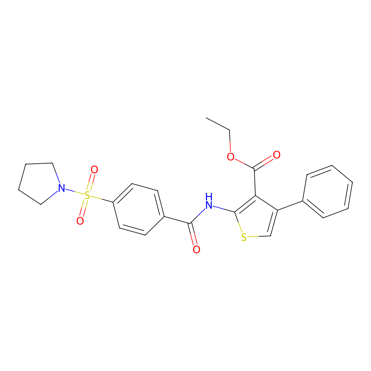 Ethyl 4-phenyl-2-(4-(pyrrolidin-1-ylsulfonyl)benzamido)thiophene-3-carboxylate molecular structure, CAS 315677-79-3