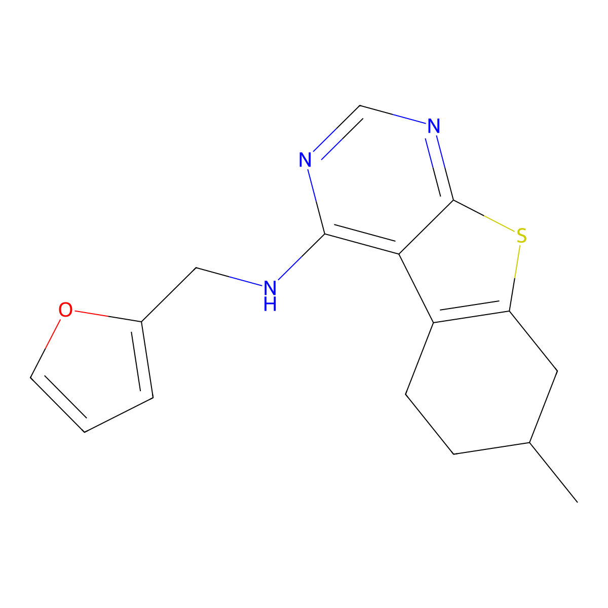 N-[(furan-2-yl)methyl]-11-methyl-8-thia-4,6-diazatricyclo[7.4.0.0^{2,7}]trideca-1(9),2(7),3,5-tetraen-3-amine molecular structure, CAS 315677-99-7