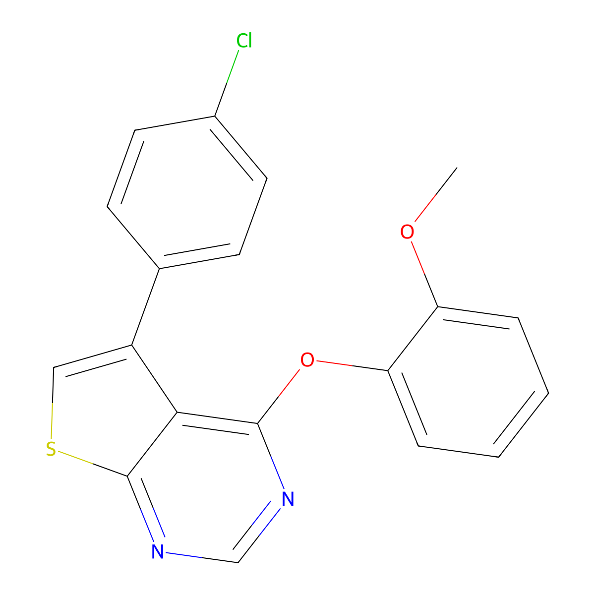 5-(4-Chlorophenyl)-4-(2-methoxyphenoxy)thieno[2,3-d]pyrimidine molecular structure, CAS 315678-01-4