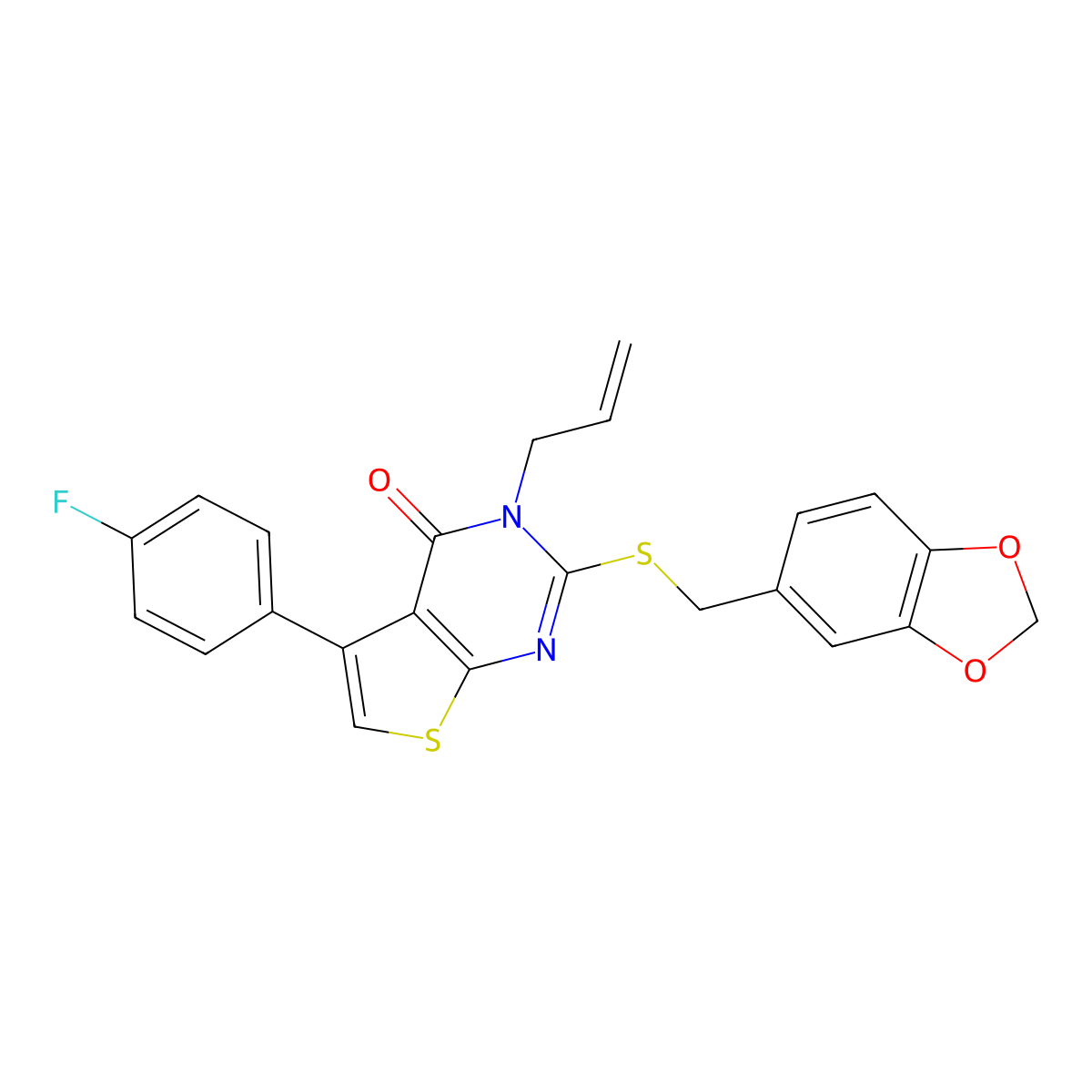 2-(1,3-Benzodioxol-5-ylmethylsulfanyl)-5-(4-fluorophenyl)-3-prop-2-enylthieno[2,3-d]pyrimidin-4-one molecular structure, CAS 315678-23-0