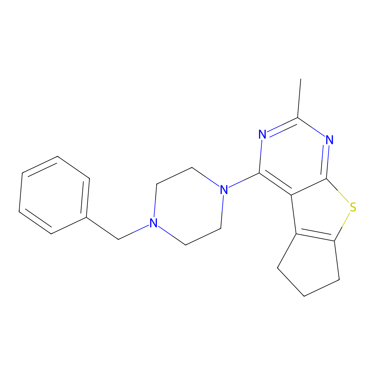 4-(4-benzylpiperazin-1-yl)-2-methyl-6,7-dihydro-5H-cyclopenta[4,5]thieno[2,3-d]pyrimidine molecular structure, CAS 315678-37-6