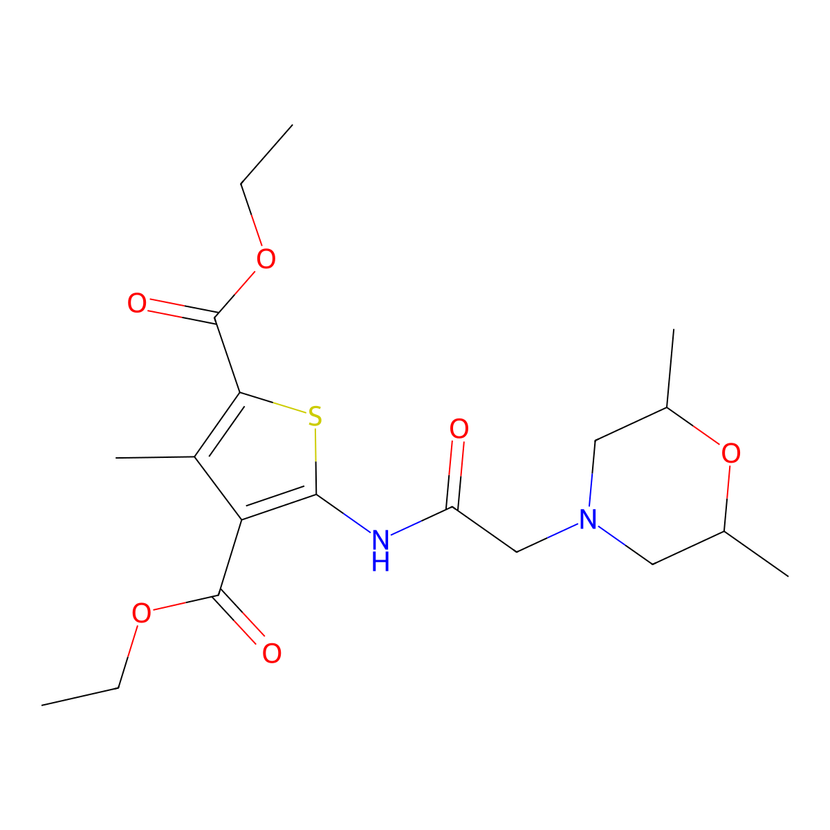 Diethyl 5-{[(2,6-dimethyl-4-morpholinyl)acetyl]amino}-3-methyl-2,4-thiophenedicarboxylate molecular structure, CAS 315678-42-3