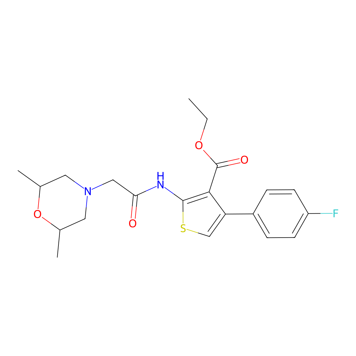 Ethyl 2-(2-(2,6-dimethylmorpholino)acetamido)-4-(4-fluorophenyl)thiophene-3-carboxylate molecular structure, CAS 315678-46-7