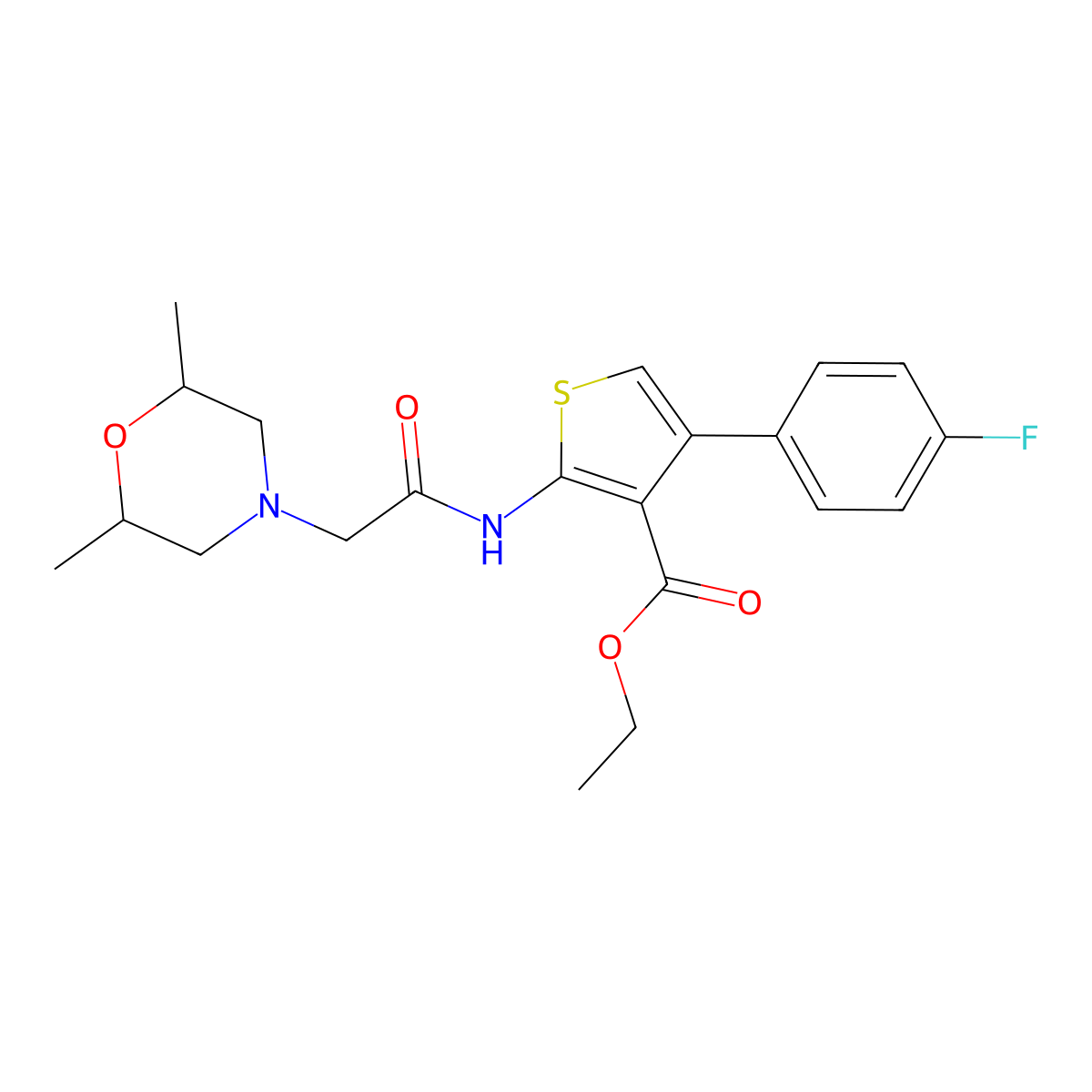Ethyl 2-(2-(2,6-dimethylmorpholino)acetamido)-4-(4-fluorophenyl)thiophene-3-carboxylate molecular structure, CAS 315678-46-7
