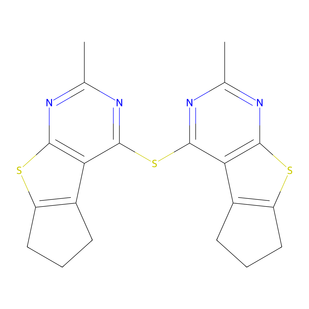 2-methyl-4-[(2-methyl-6,7-dihydro-5H-cyclopenta[4,5]thieno[2,3-d]pyrimidin-4-yl)sulfanyl]-6,7-dihydro-5H-cyclopenta[4,5]thieno[2,3-d]pyrimidine molecular structure, CAS 315678-52-5