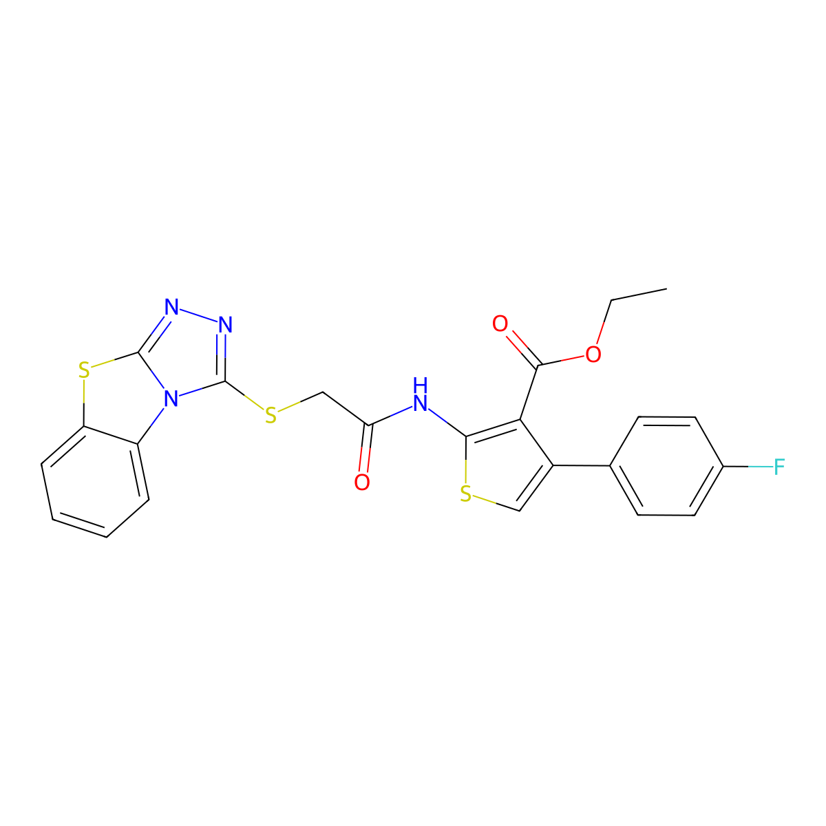 Ethyl 4-(4-fluorophenyl)-2-[[2-([1,2,4]triazolo[3,4-b][1,3]benzothiazol-1-ylsulfanyl)acetyl]amino]thiophene-3-carboxylate molecular structure, CAS 315678-54-7