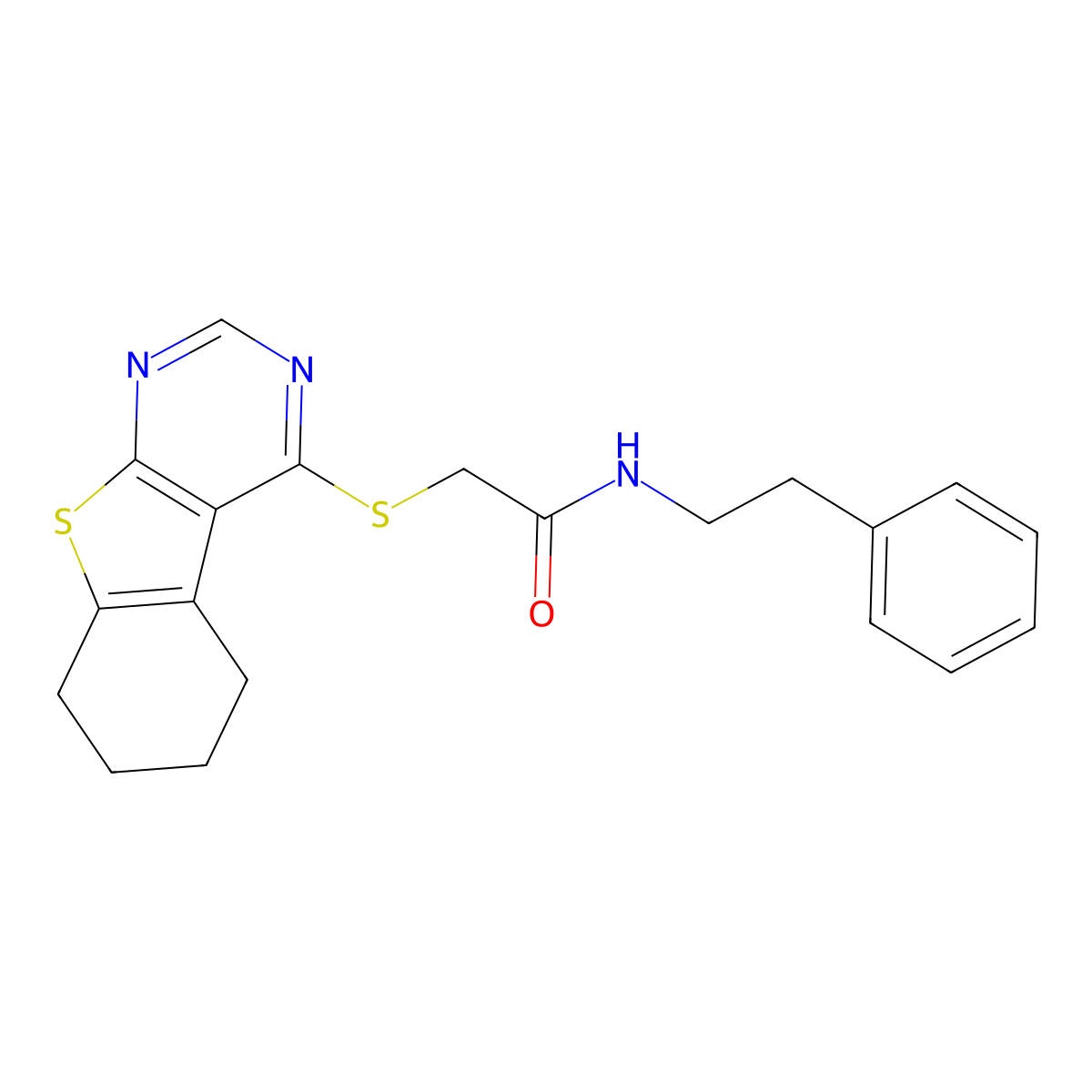 N-(2-phenylethyl)-2-(5,6,7,8-tetrahydro[1]benzothieno[2,3-d]pyrimidin-4-ylsulfanyl)acetamide molecular structure, CAS 315678-73-0