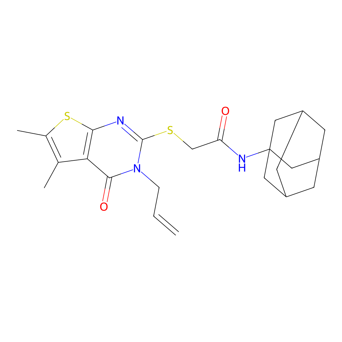 N-(1-adamantyl)-2-(5,6-dimethyl-4-oxo-3-prop-2-enylthieno[2,3-d]pyrimidin-2-yl)sulfanylacetamide molecular structure, CAS 315678-78-5