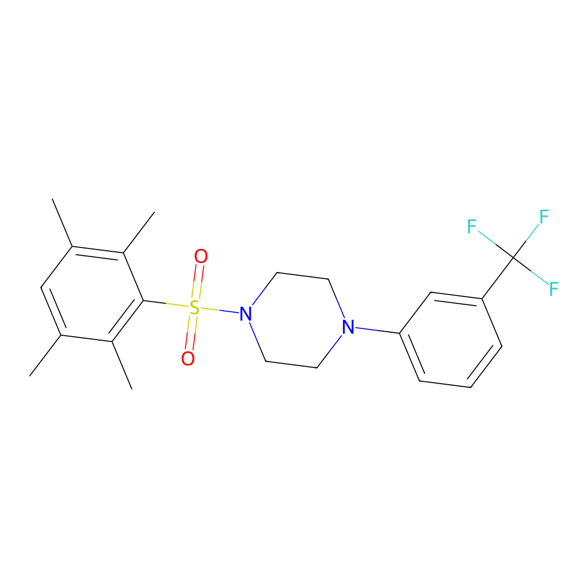 1-[(2,3,5,6-Tetramethylphenyl)sulfonyl]-4-[3-(trifluoromethyl)phenyl]piperazine molecular structure, CAS 315678-81-0