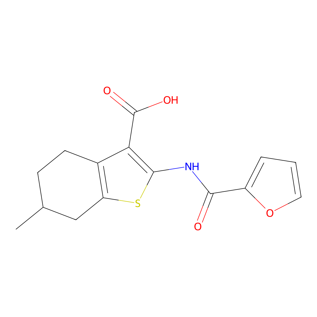 2-(Furan-2-amido)-6-methyl-4,5,6,7-tetrahydro-1-benzothiophene-3-carboxylic acid molecular structure, CAS 315678-89-8