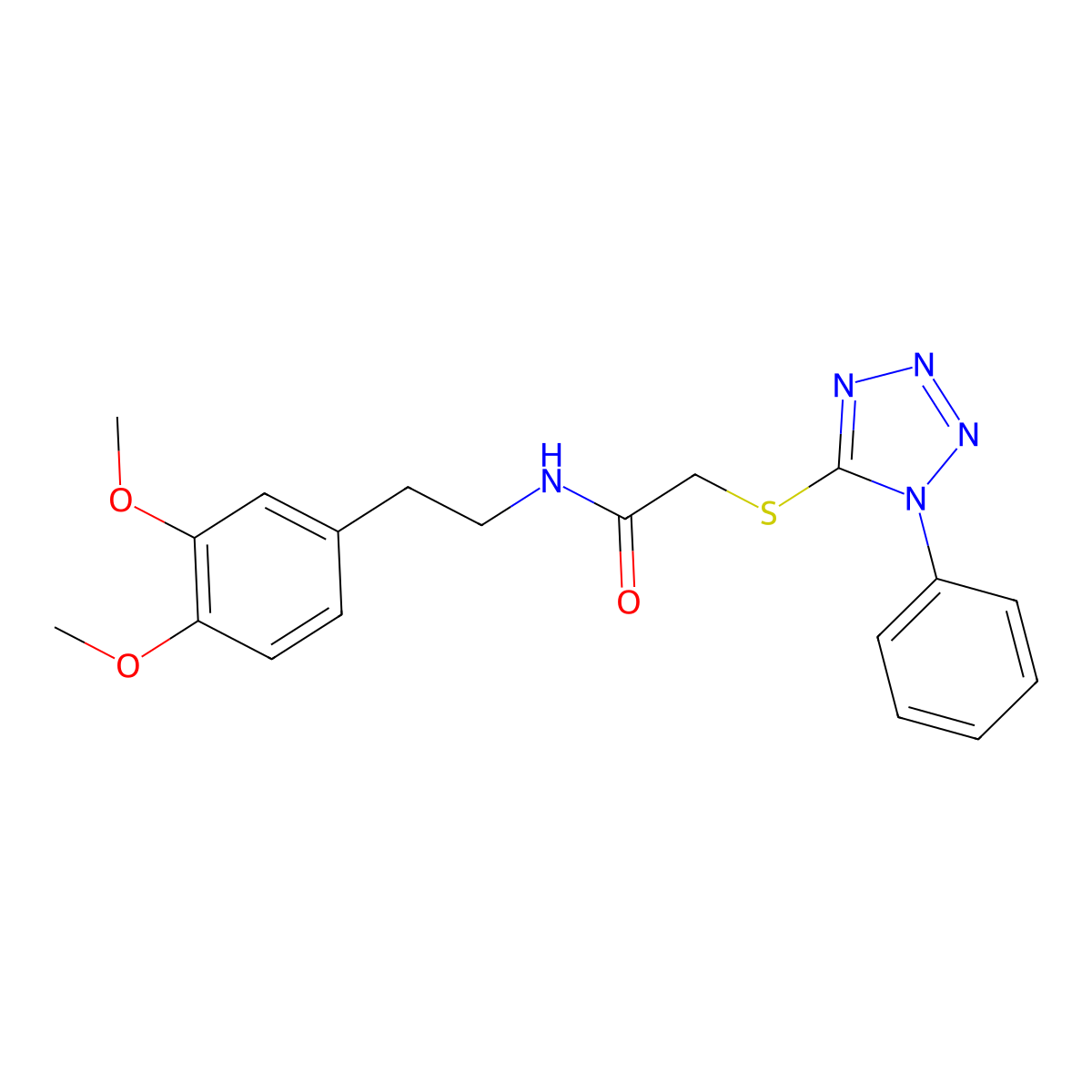 N-[2-(3,4-dimethoxyphenyl)ethyl]-2-[(1-phenyl-1H-1,2,3,4-tetrazol-5-yl)sulfanyl]acetamide molecular structure, CAS 315678-91-2