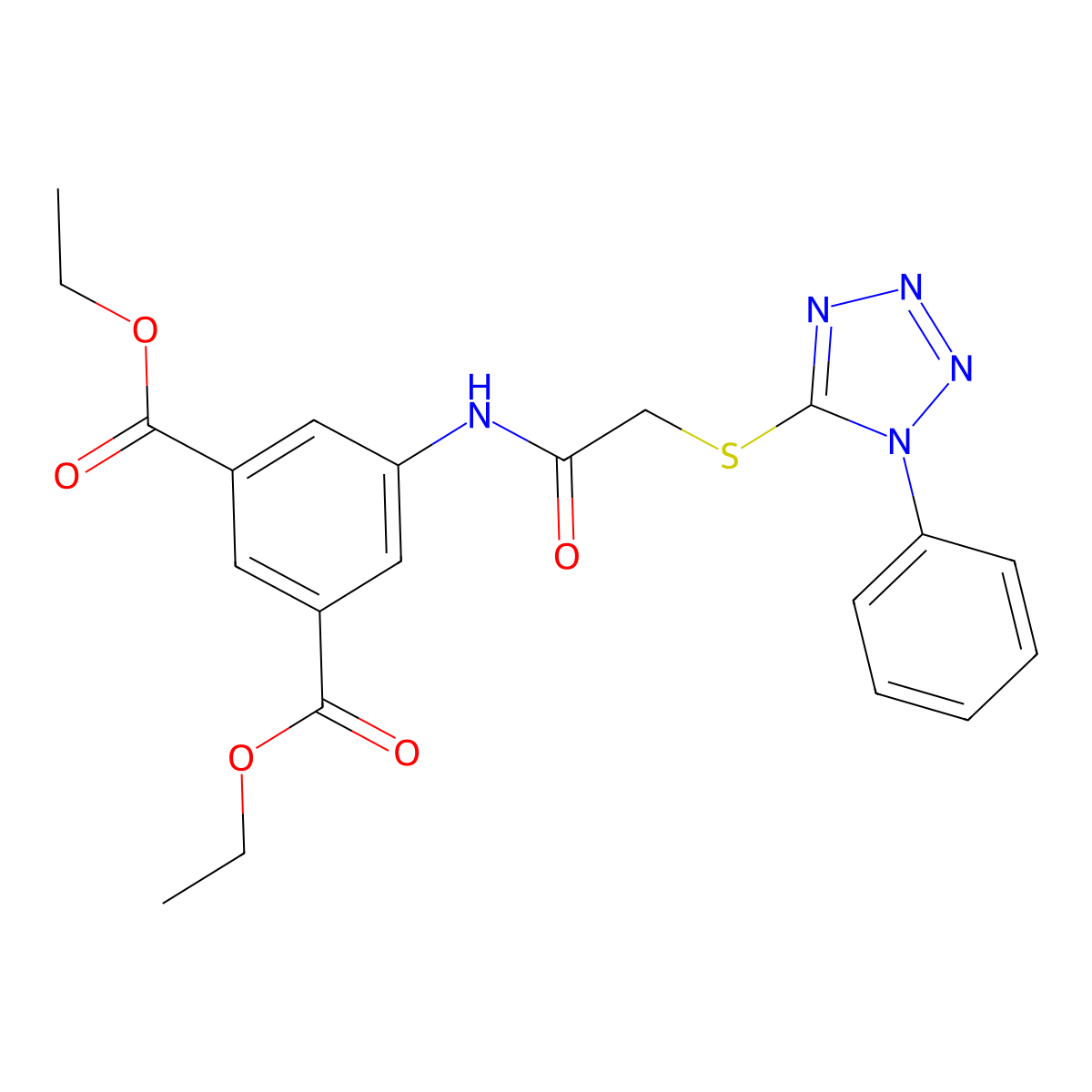 diethyl 5-(2-((1-phenyl-1H-tetrazol-5-yl)thio)acetamido)isophthalate molecular structure, CAS 315678-98-9
