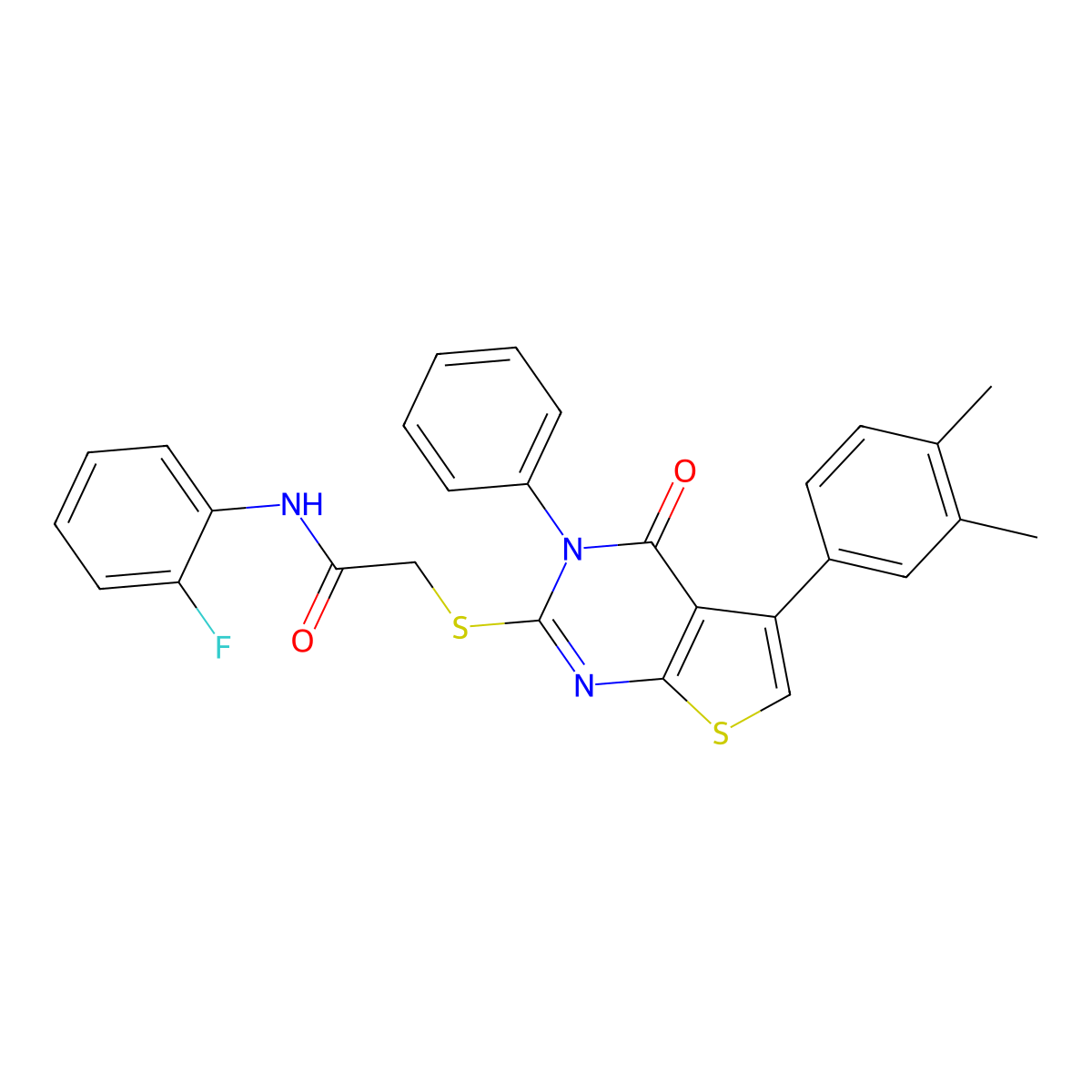 2-[5-(3,4-dimethylphenyl)-4-oxo-3-phenylthieno[2,3-d]pyrimidin-2-yl]sulfanyl-N-(2-fluorophenyl)acetamide molecular structure, CAS 315679-05-1