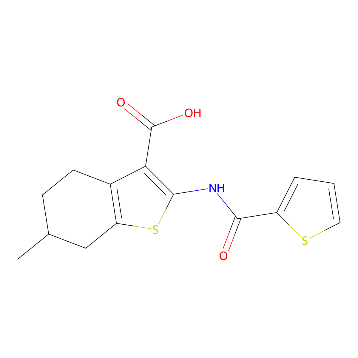 6-Methyl-2-(thiophene-2-carbonylamino)-4,5,6,7-tetrahydro-1-benzothiophene-3-carboxylic acid molecular structure, CAS 315679-26-6
