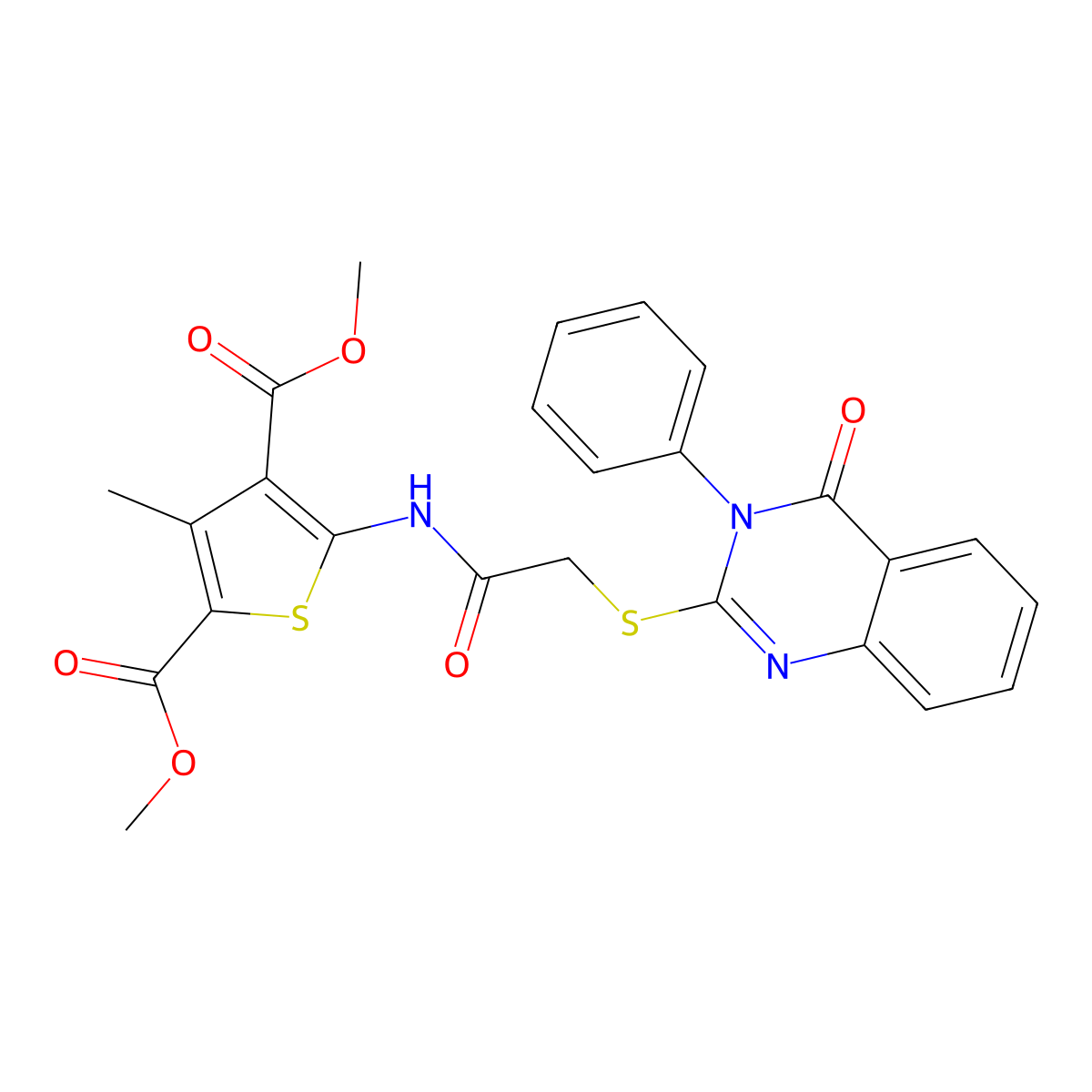 Dimethyl 3-methyl-5-[[2-(4-oxo-3-phenylquinazolin-2-yl)sulfanylacetyl]amino]thiophene-2,4-dicarboxylate molecular structure, CAS 315679-29-9