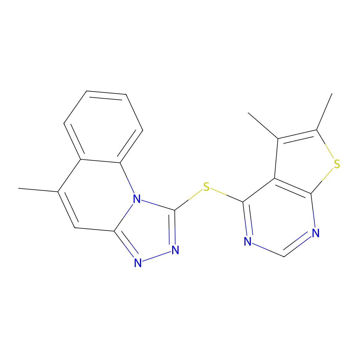 5,6-Dimethyl-4-((5-methyl-[1,2,4]triazolo[4,3-a]quinolin-1-yl)thio)thieno[2,3-d]pyrimidine molecular structure, CAS 315679-35-7