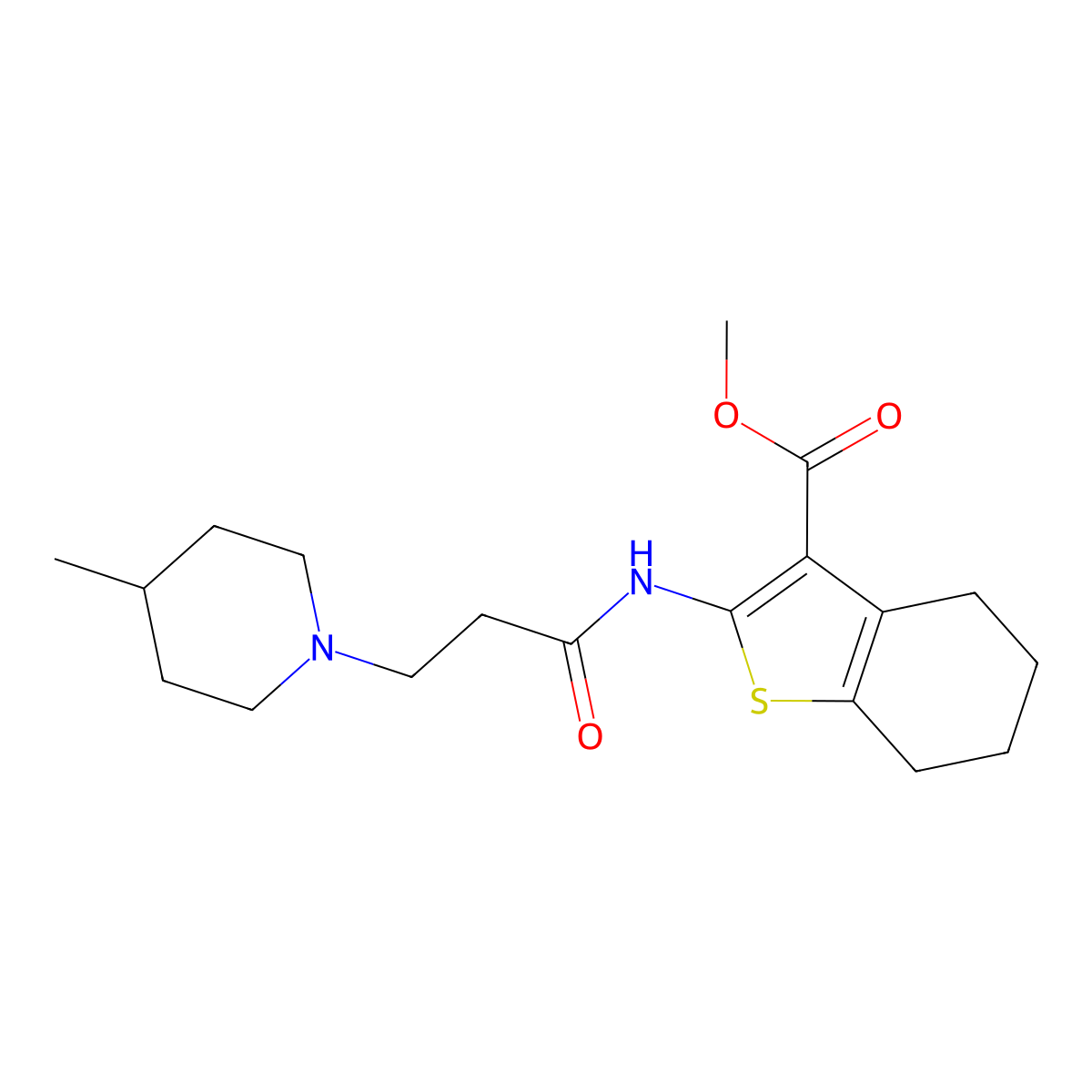 Methyl 2-[3-(4-methylpiperidin-1-yl)propanamido]-4,5,6,7-tetrahydro-1-benzothiophene-3-carboxylate molecular structure, CAS 315679-42-6