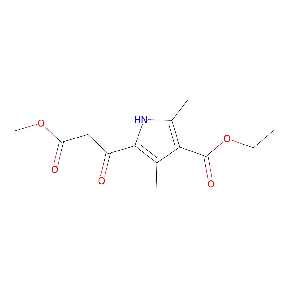 ethyl 5-(3-methoxy-3-oxopropanoyl)-2,4-dimethyl-1H-pyrrole-3-carboxylate molecular structure, CAS 315679-46-0