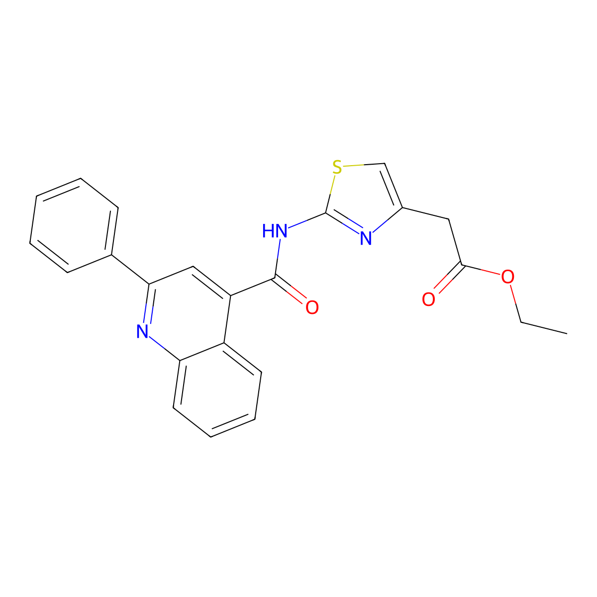 Ethyl (2-{[(2-phenylquinolin-4-yl)carbonyl]amino}-1,3-thiazol-4-yl)acetate molecular structure, CAS 315679-49-3