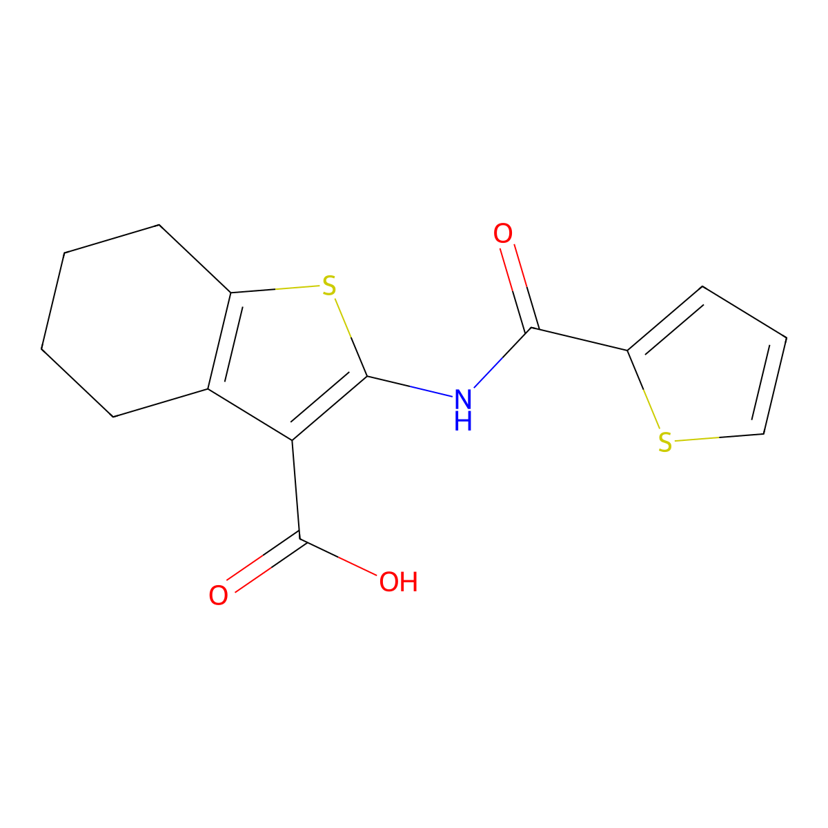 2-(Thiophene-2-amido)-4,5,6,7-tetrahydro-1-benzothiophene-3-carboxylic acid molecular structure, CAS 315679-50-6