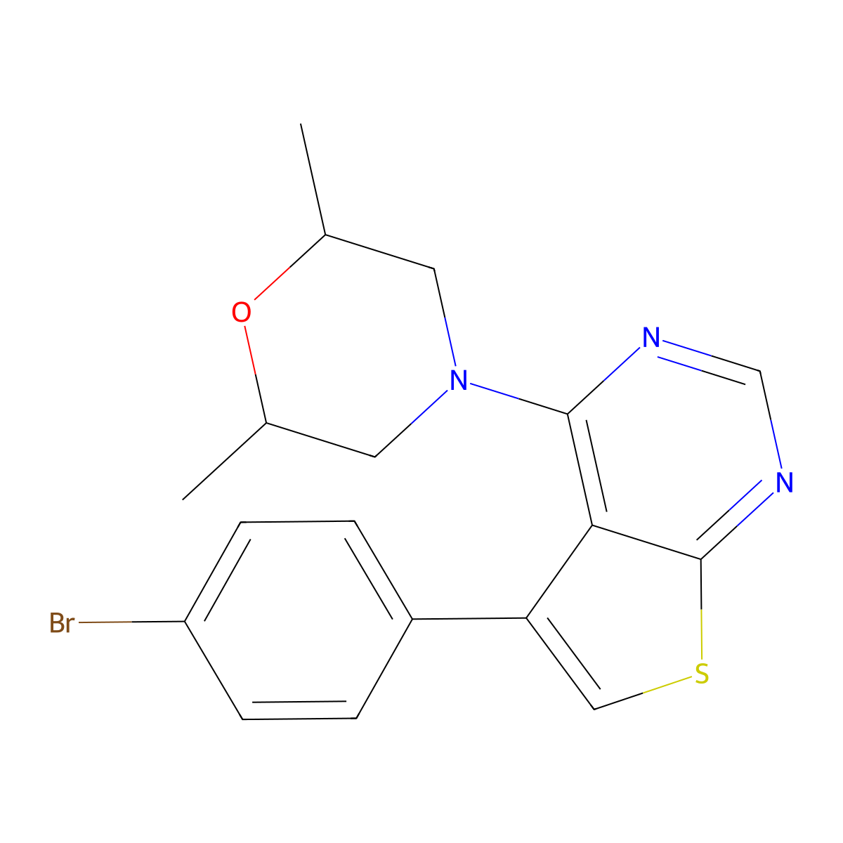 4-[5-(4-Bromophenyl)thieno[2,3-d]pyrimidin-4-yl]-2,6-dimethylmorpholine molecular structure, CAS 315679-51-7