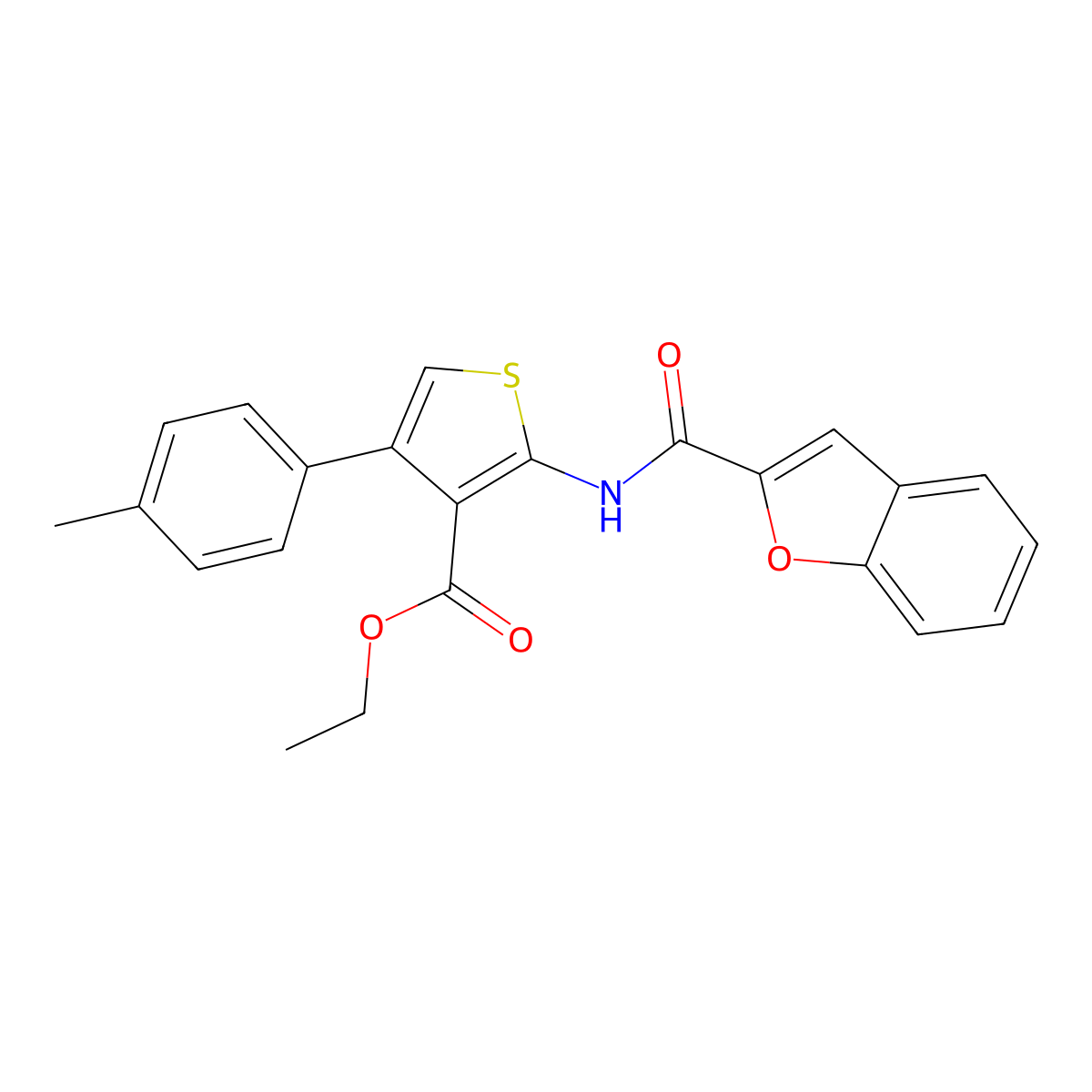 Ethyl 2-(1-benzofuran-2-carbonylamino)-4-(4-methylphenyl)thiophene-3-carboxylate molecular structure, CAS 315679-64-2