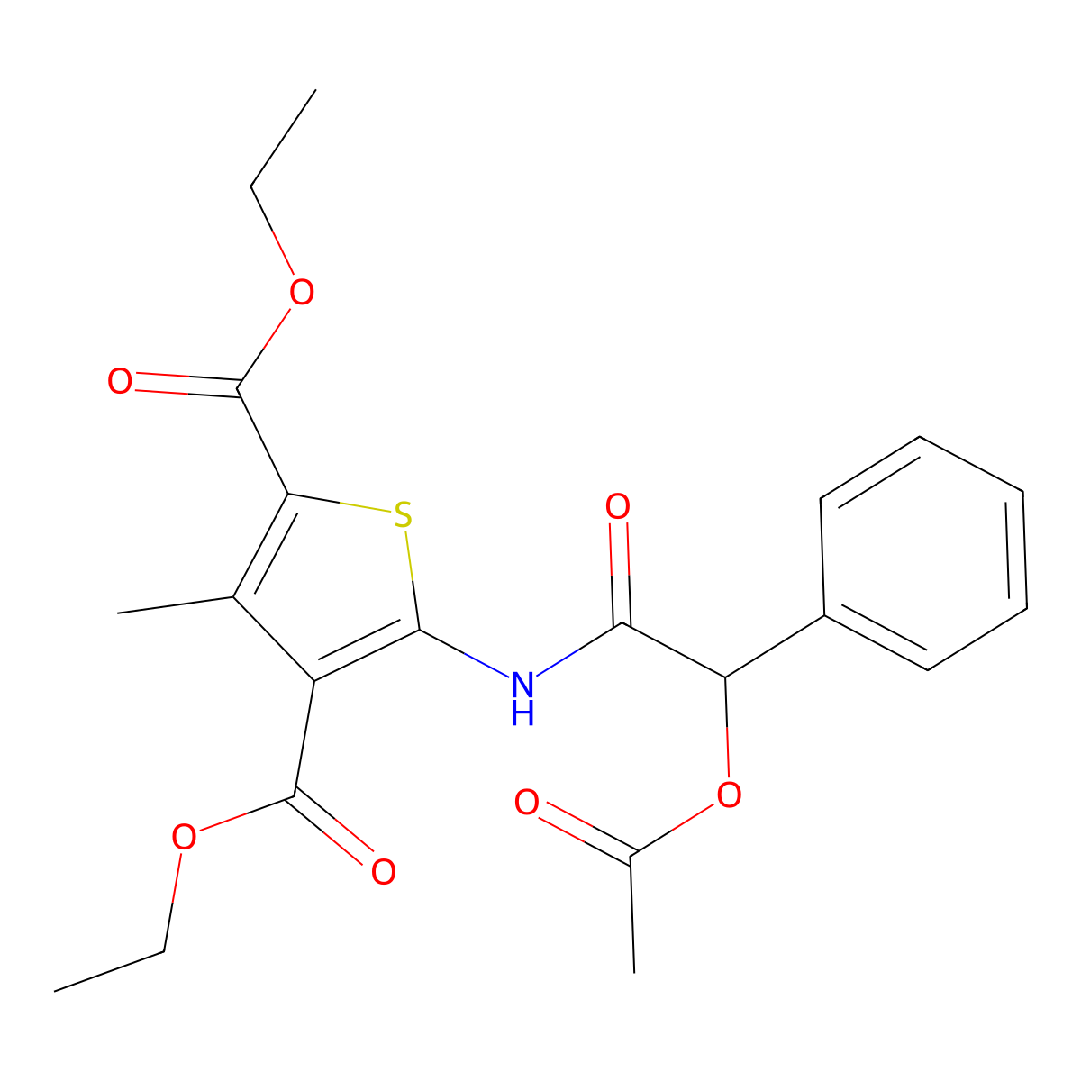 Diethyl 5-{[(acetyloxy)(phenyl)acetyl]amino}-3-methyl-2,4-thiophenedicarboxylate molecular structure, CAS 315679-79-9