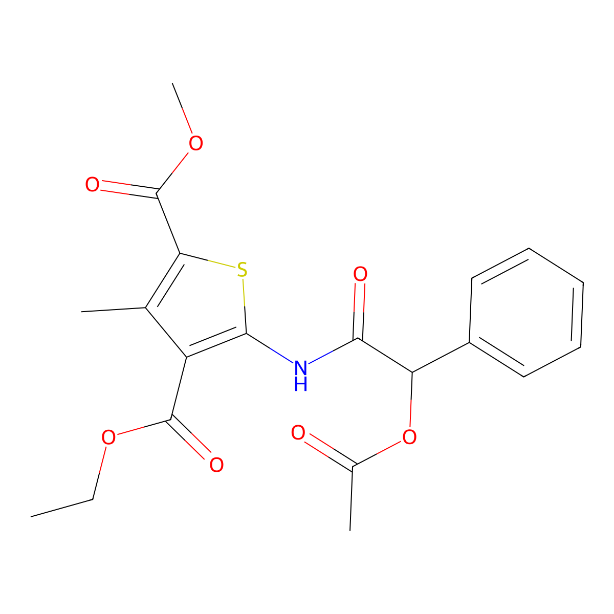 4-Ethyl 2-methyl 5-{[(acetyloxy)(phenyl)acetyl]amino}-3-methyl-2,4-thiophenedicarboxylate molecular structure, CAS 315679-80-2