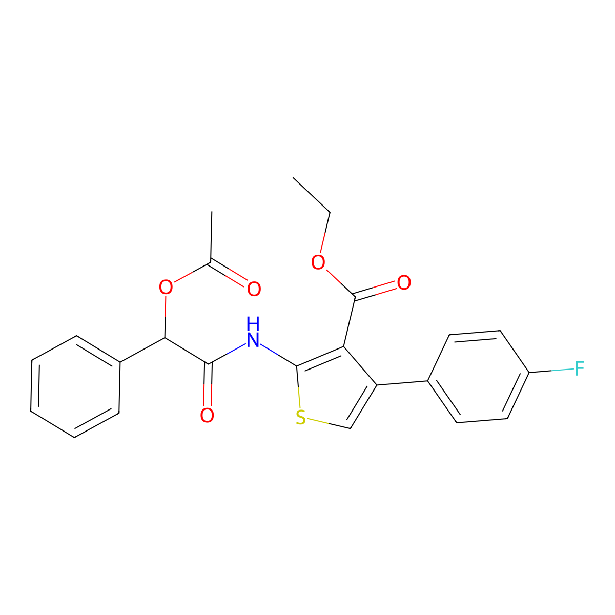 Ethyl 2-{[(acetyloxy)(phenyl)acetyl]amino}-4-(4-fluorophenyl)-3-thiophenecarboxylate molecular structure, CAS 315679-90-4