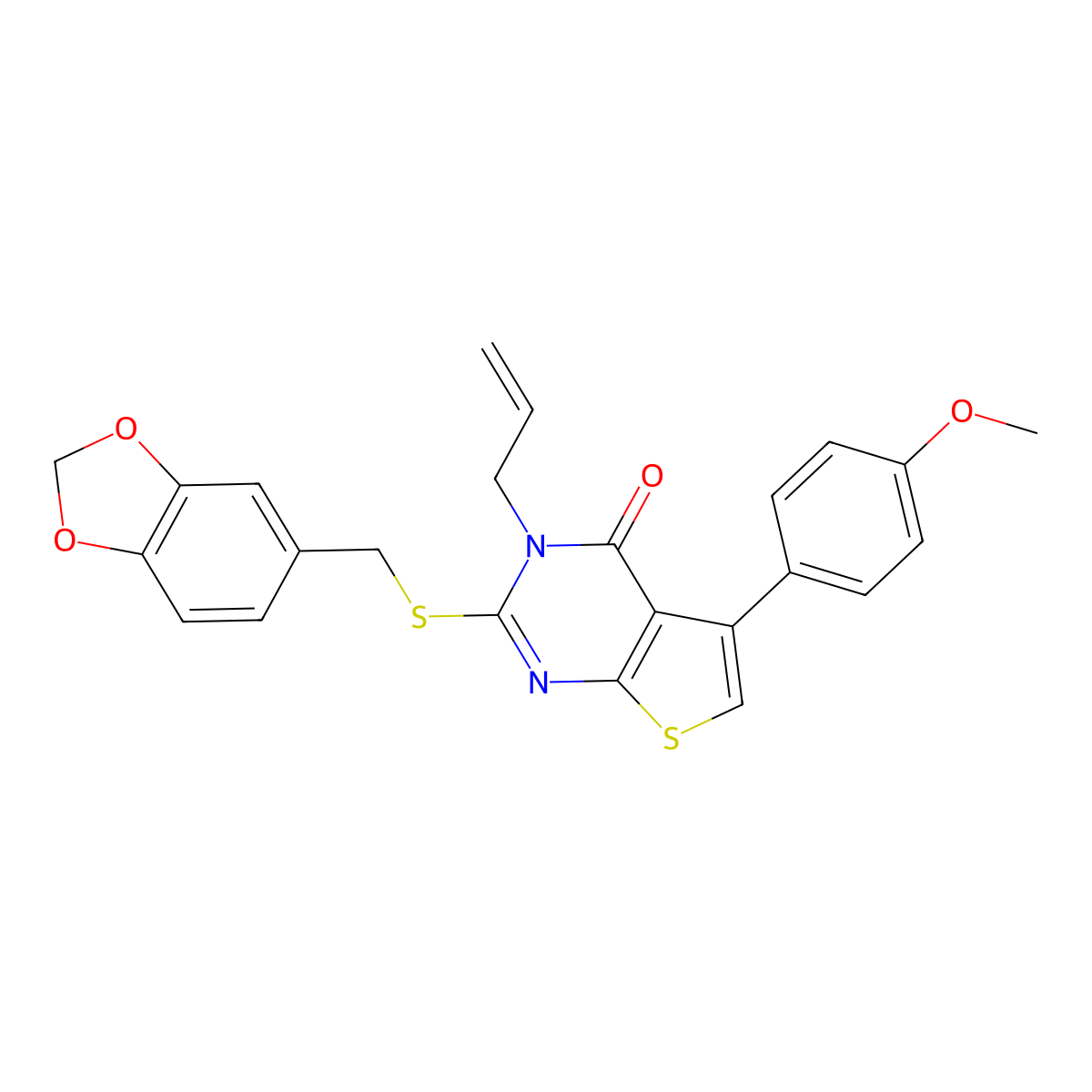 2-(1,3-Benzodioxol-5-ylmethylsulfanyl)-5-(4-methoxyphenyl)-3-prop-2-enylthieno[2,3-d]pyrimidin-4-one molecular structure, CAS 315681-89-1