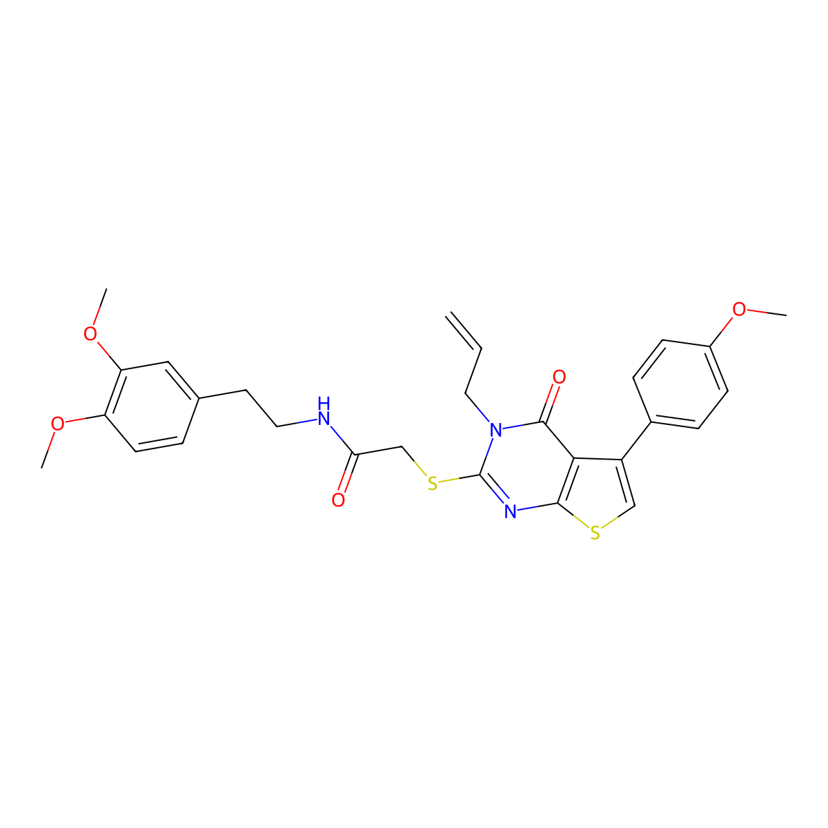 N-[2-(3,4-dimethoxyphenyl)ethyl]-2-[5-(4-methoxyphenyl)-4-oxo-3-prop-2-enylthieno[2,3-d]pyrimidin-2-yl]sulfanylacetamide molecular structure, CAS 315681-97-1
