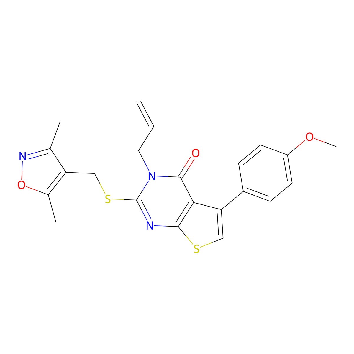 2-[(3,5-Dimethyl-1,2-oxazol-4-yl)methylsulfanyl]-5-(4-methoxyphenyl)-3-prop-2-enylthieno[2,3-d]pyrimidin-4-one molecular structure, CAS 315681-99-3