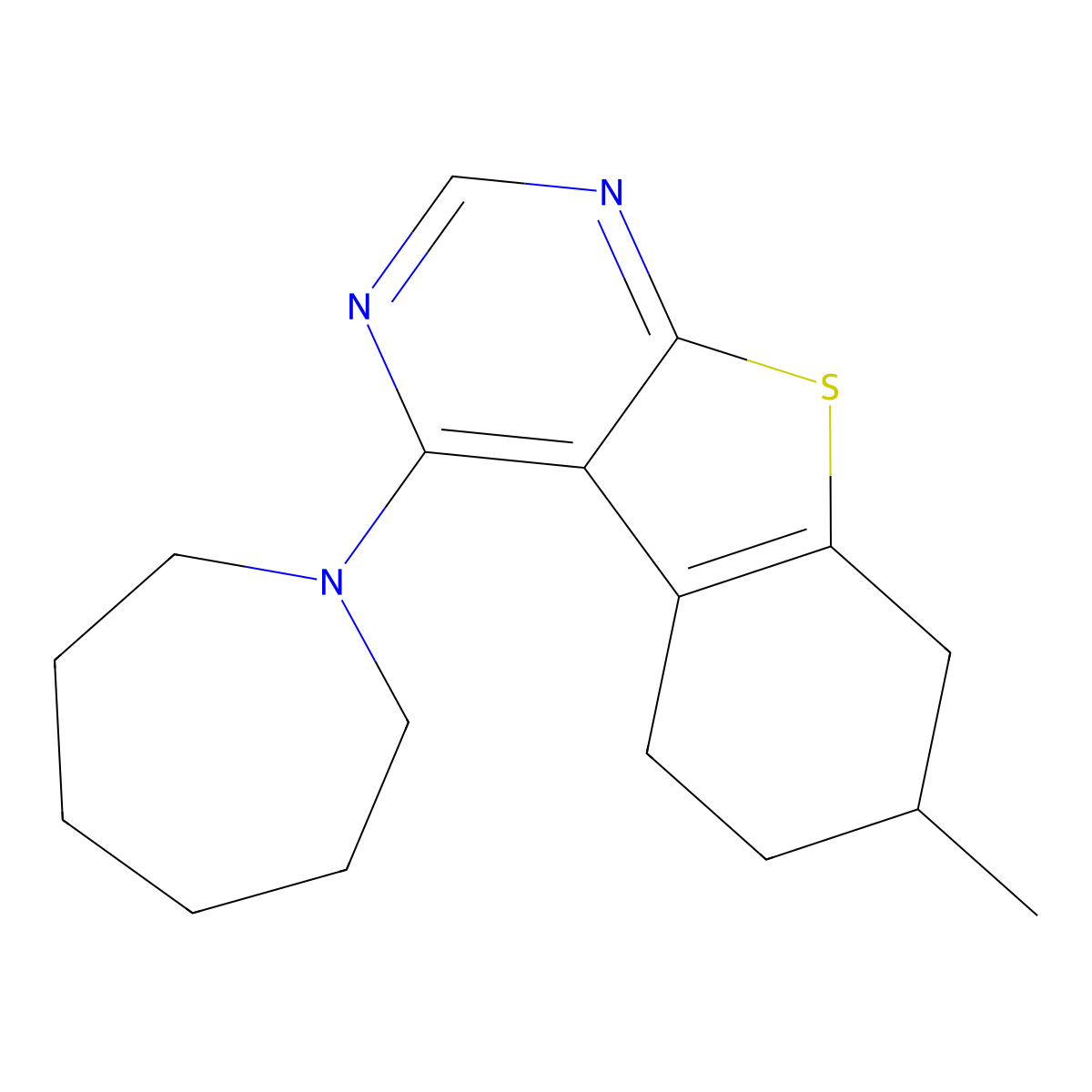 4-(1-Azepanyl)-7-methyl-5,6,7,8-tetrahydro[1]benzothieno[2,3-d]pyrimidine molecular structure, CAS 315682-05-4