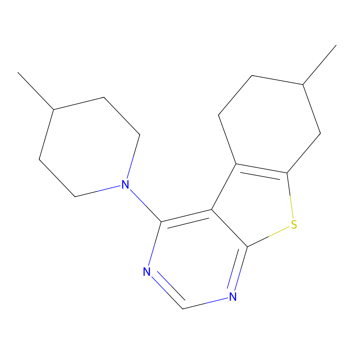 7-Methyl-4-(4-methylpiperidin-1-yl)-5,6,7,8-tetrahydro-[1]benzothiolo[2,3-d]pyrimidine molecular structure, CAS 315682-06-5