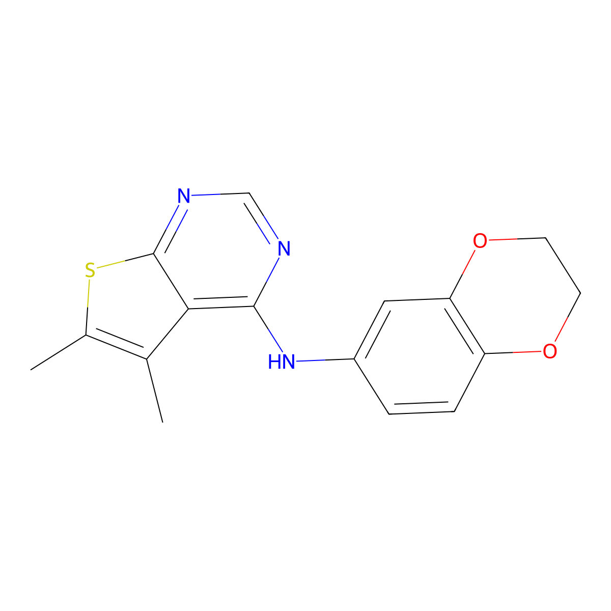 N-(2,3-dihydro-1,4-benzodioxin-6-yl)-5,6-dimethylthieno[2,3-d]pyrimidin-4-amine molecular structure, CAS 315682-22-5
