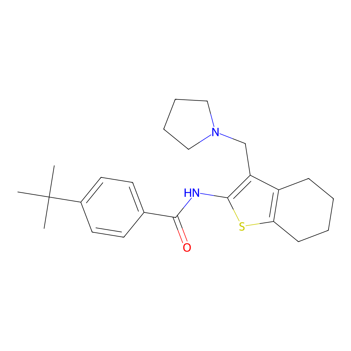 4-(tert-butyl)-N-(3-(pyrrolidin-1-ylmethyl)-4,5,6,7-tetrahydrobenzo[b]thiophen-2-yl)benzamide molecular structure, CAS 315682-26-9
