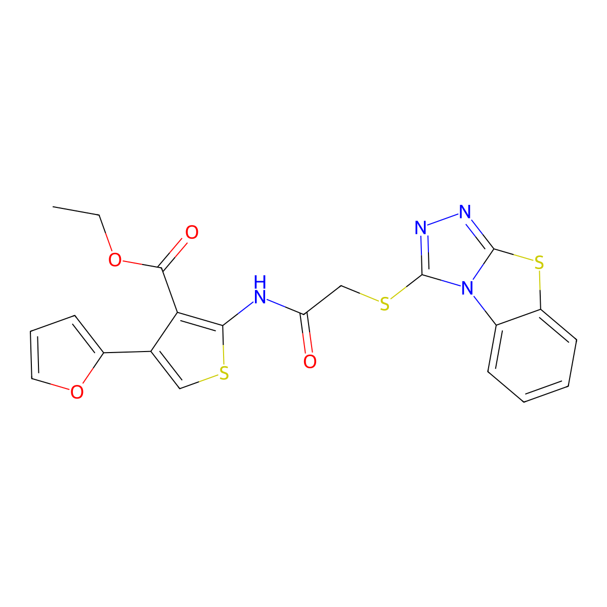 Ethyl 4-(furan-2-yl)-2-[[2-([1,2,4]triazolo[3,4-b][1,3]benzothiazol-1-ylsulfanyl)acetyl]amino]thiophene-3-carboxylate molecular structure, CAS 315682-33-8