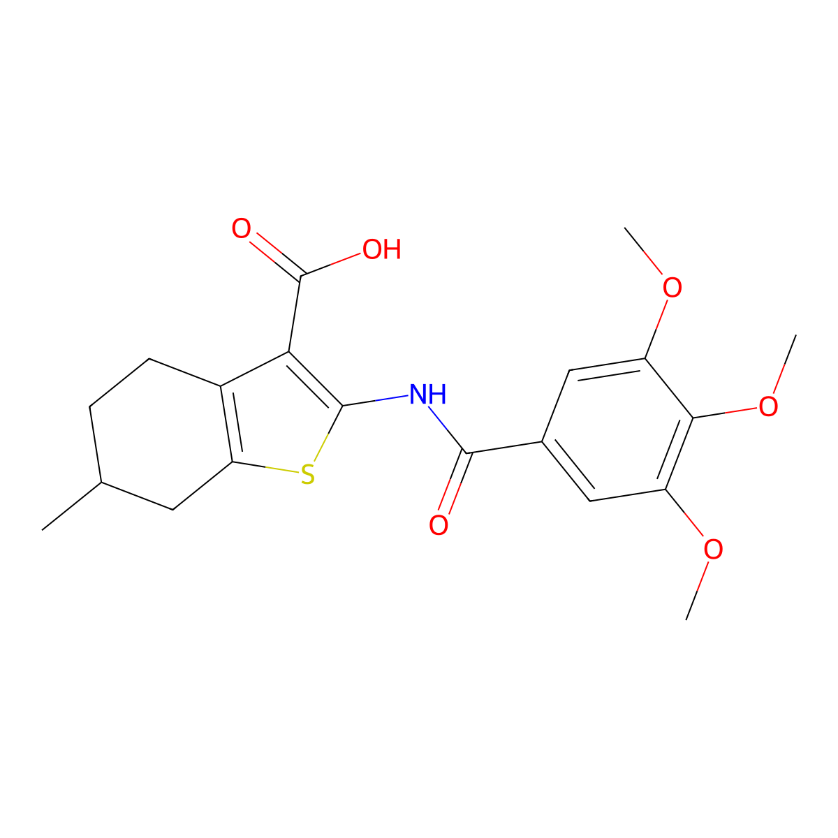 6-Methyl-2-(3,4,5-trimethoxybenzamido)-4,5,6,7-tetrahydro-1-benzothiophene-3-carboxylic acid molecular structure, CAS 315682-47-4