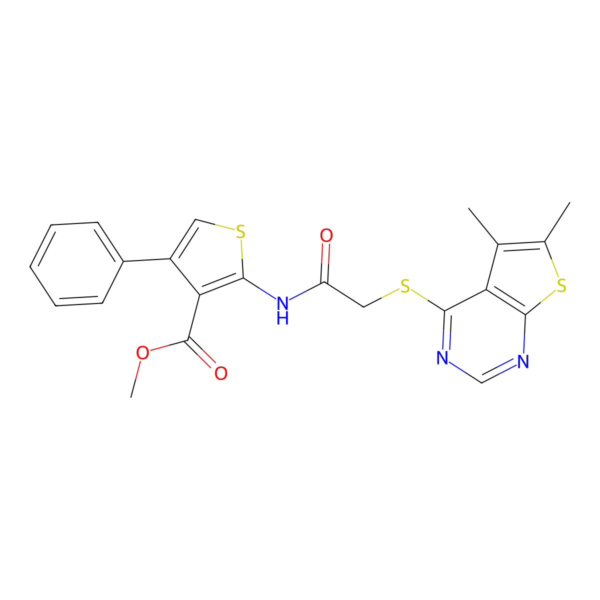 Methyl 2-[[2-(5,6-dimethylthieno[2,3-d]pyrimidin-4-yl)sulfanylacetyl]amino]-4-phenylthiophene-3-carboxylate molecular structure, CAS 315682-60-1