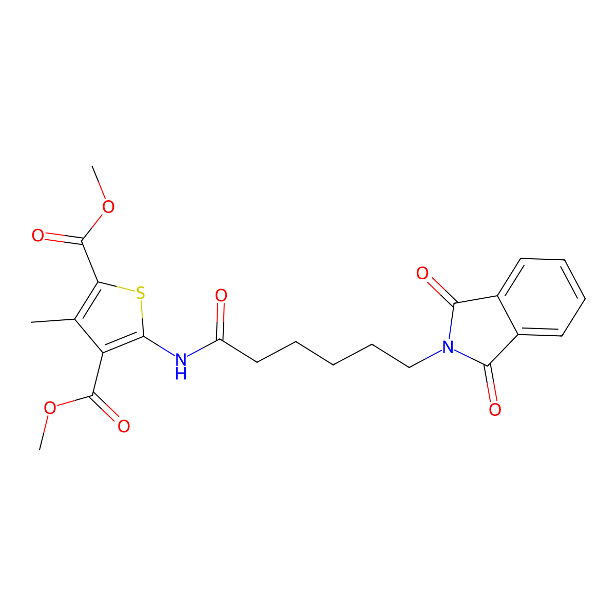 Dimethyl 5-[6-(1,3-dioxoisoindol-2-yl)hexanoylamino]-3-methylthiophene-2,4-dicarboxylate molecular structure, CAS 315682-74-7