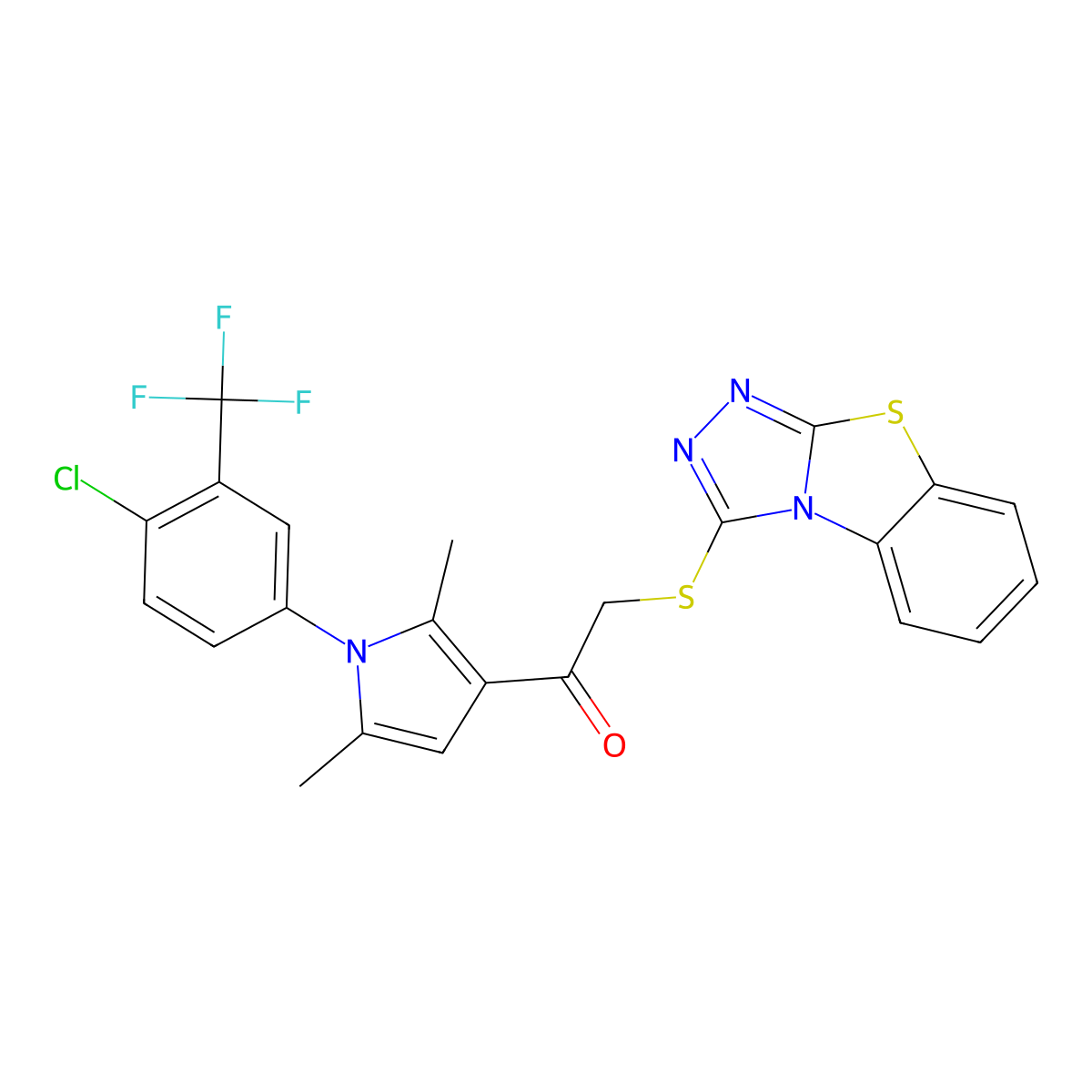 1-[1-[4-Chloro-3-(trifluoromethyl)phenyl]-2,5-dimethylpyrrol-3-yl]-2-([1,2,4]triazolo[3,4-b][1,3]benzothiazol-1-ylsulfanyl)ethanone molecular structure, CAS 315682-91-8