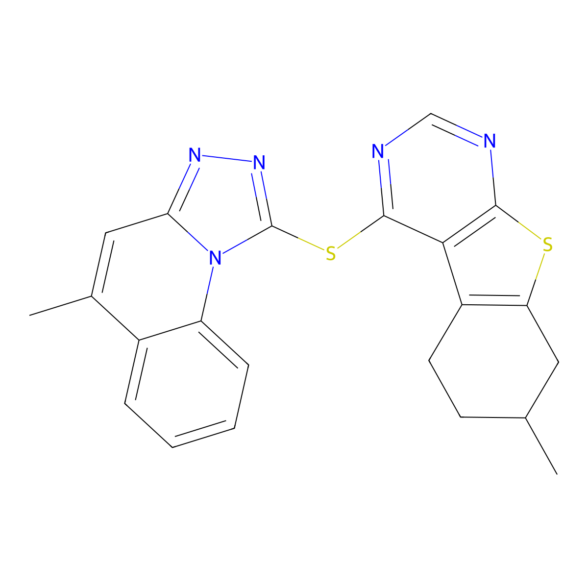 7-Methyl-4-[(5-methyl-[1,2,4]triazolo[4,3-a]quinolin-1-yl)sulfanyl]-5,6,7,8-tetrahydro-[1]benzothiolo[2,3-d]pyrimidine molecular structure, CAS 315683-03-5